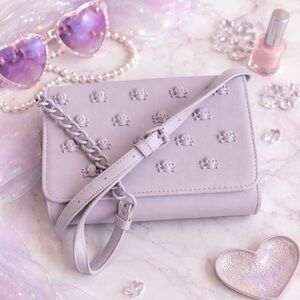 BETSEY JOHNSON Crossbody Bag 3D Skull Embellishment Adjustable Strap Lavender